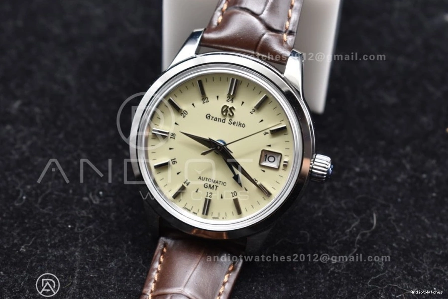 GSF Reliable 1:1 on Dial Edition Grand 886 Elegance Strap NH SS Best Brown Leather Cream GMT Seiko 0125